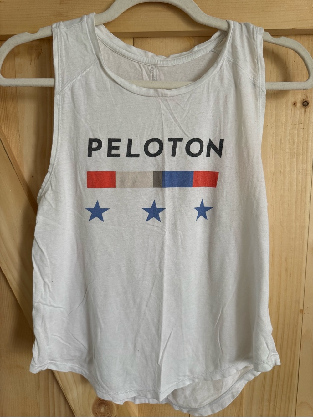 Peloton White Sleeveless Tank with Red and Blue Accents